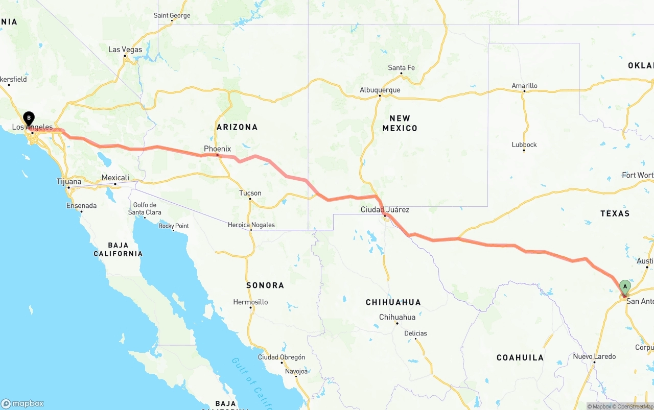 Shipping route from San Antonio to Bob Hope Airport