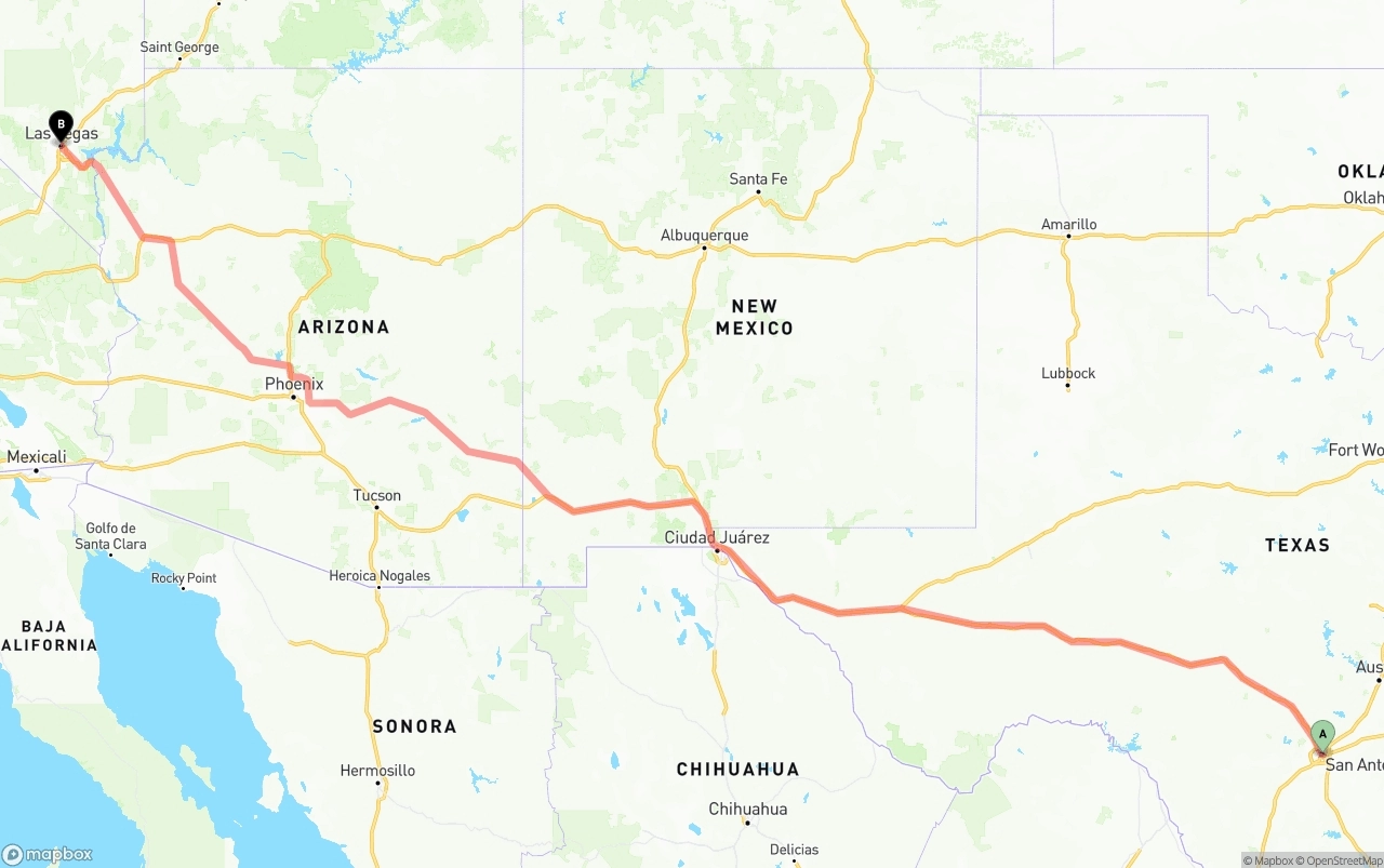 Shipping route from San Antonio to Las Vegas