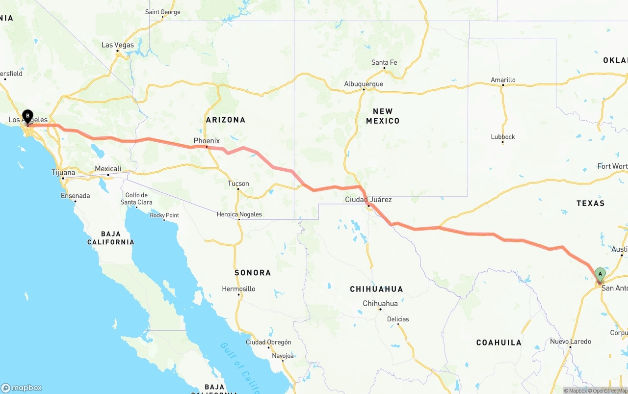 Shipping route from San Antonio to Los Angeles