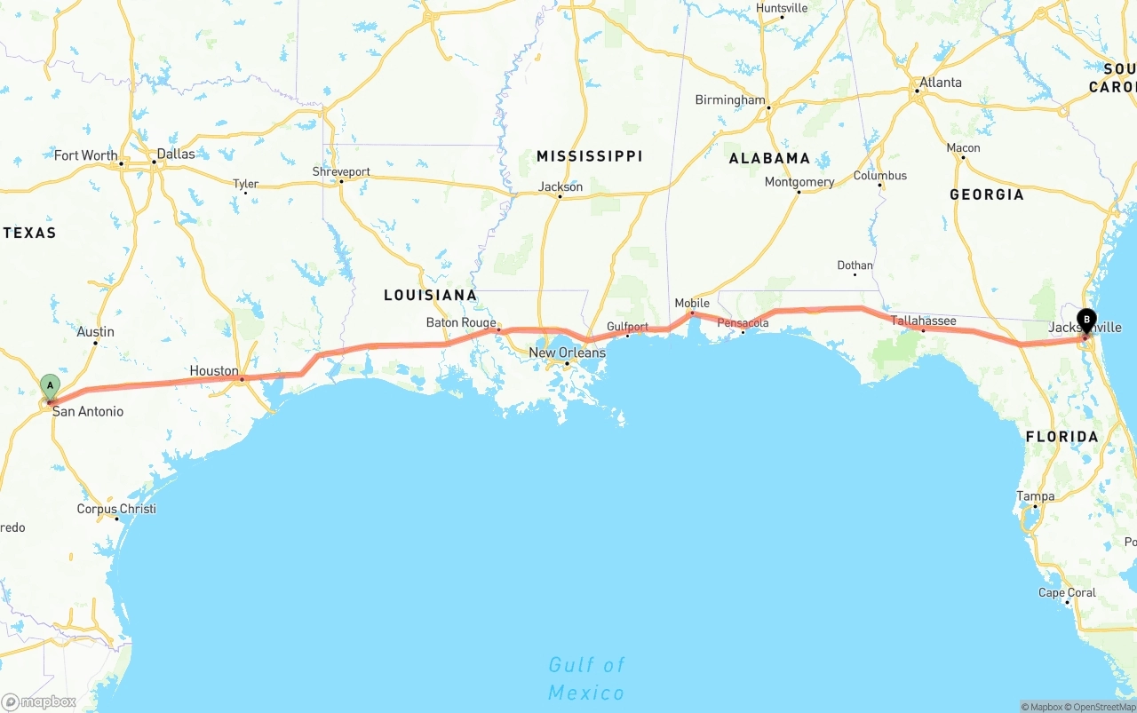 Shipping route from San Antonio to Port of Jacksonville