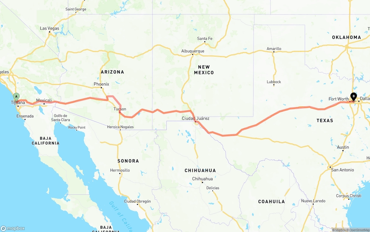 Shipping route from San Diego to Arlington