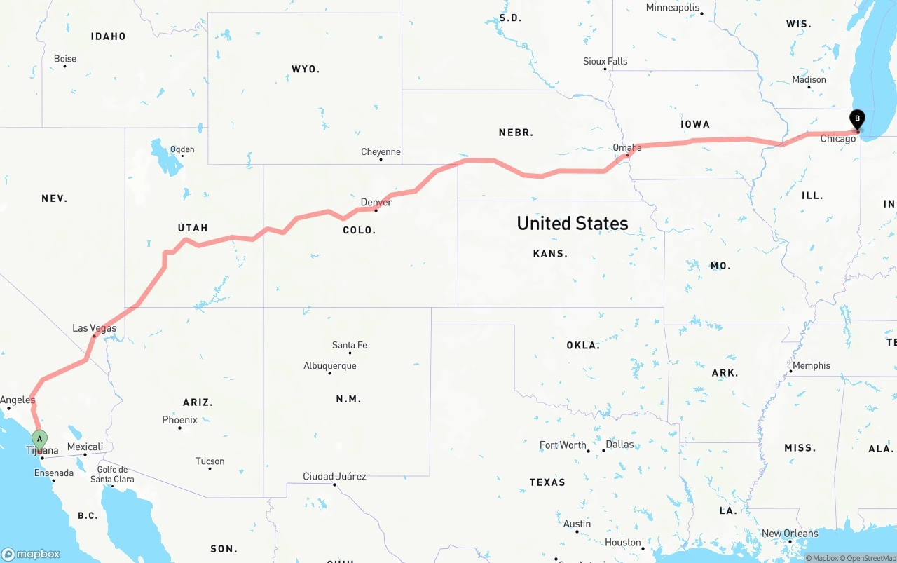 Shipping route from San Diego to Chicago