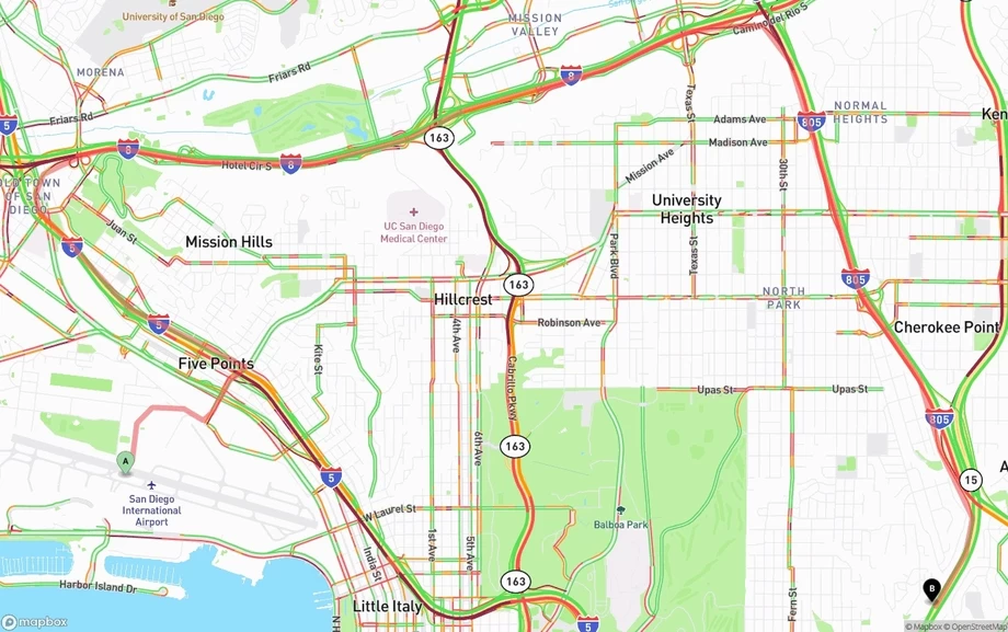 San Diego International Airport to San Diego freight shipping route map