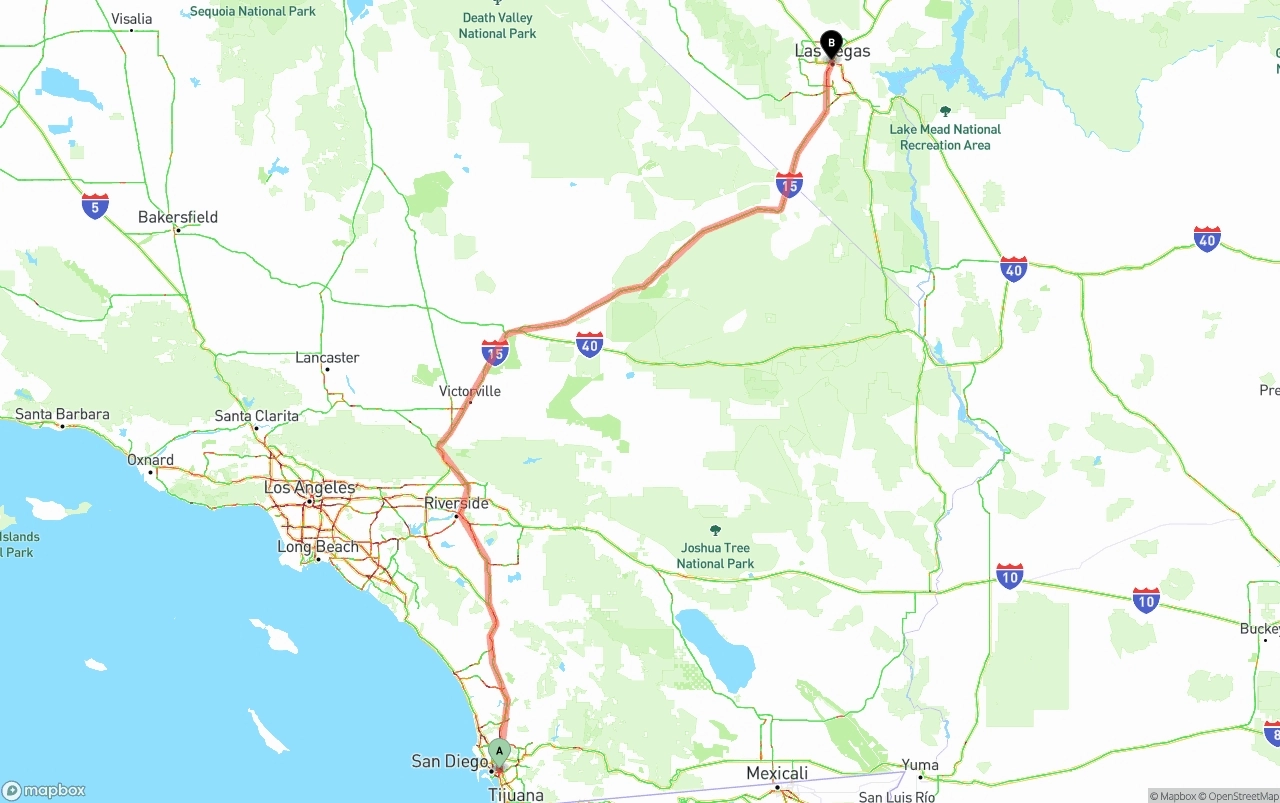 Shipping route from San Diego to Las Vegas