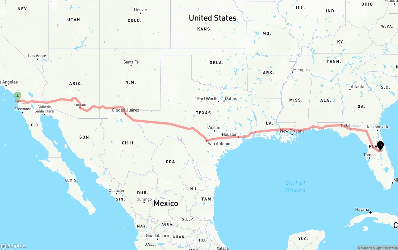 Shipping route from San Diego to Orlando