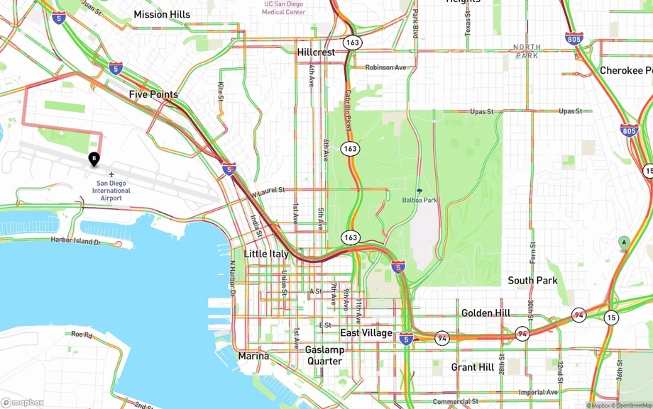 San Diego to San Diego International Airport freight shipping route map