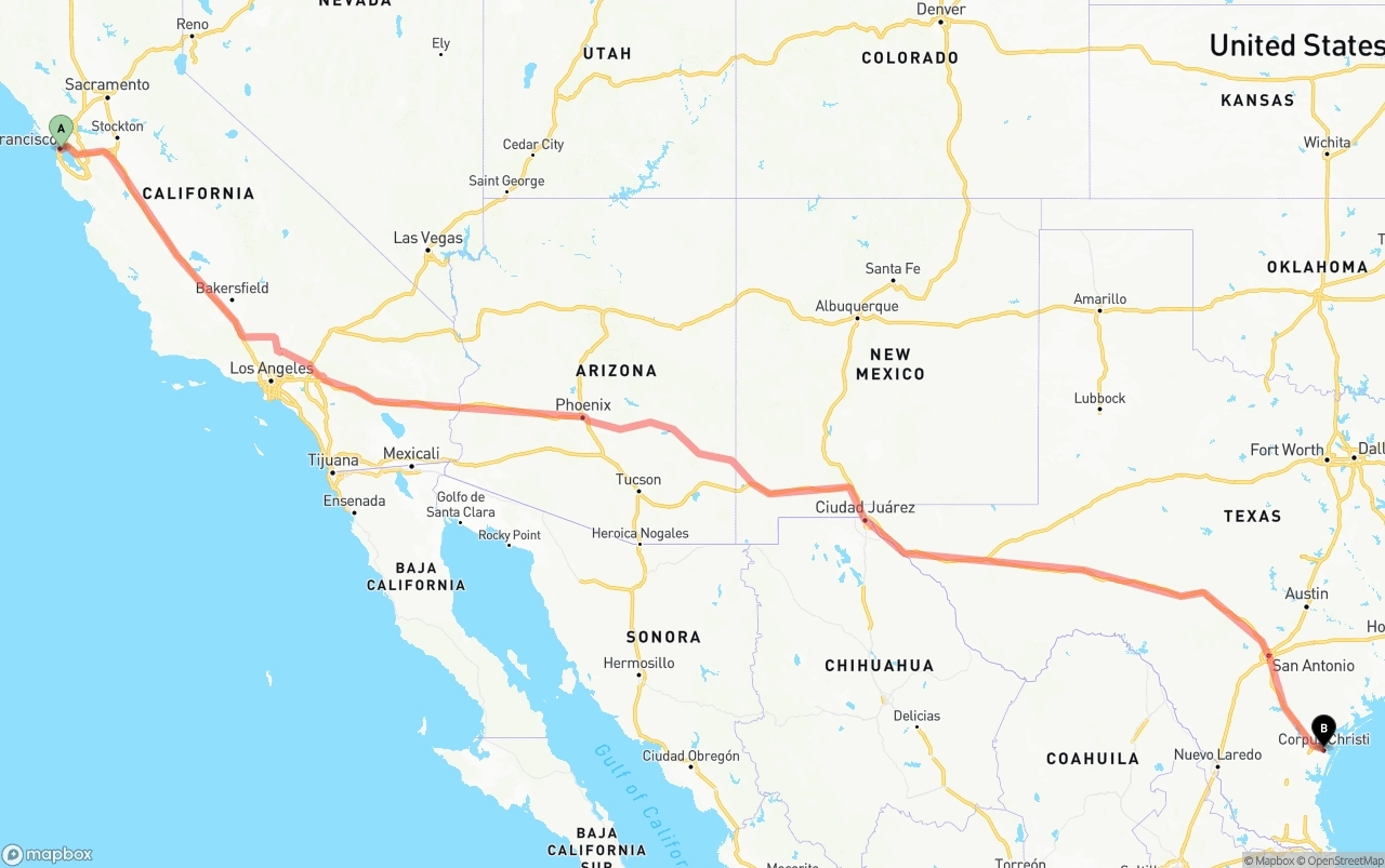 Shipping route from San Francisco to Corpus Christi