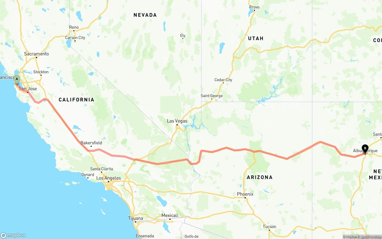 Shipping route from San Francisco International Airport to Albuquerque