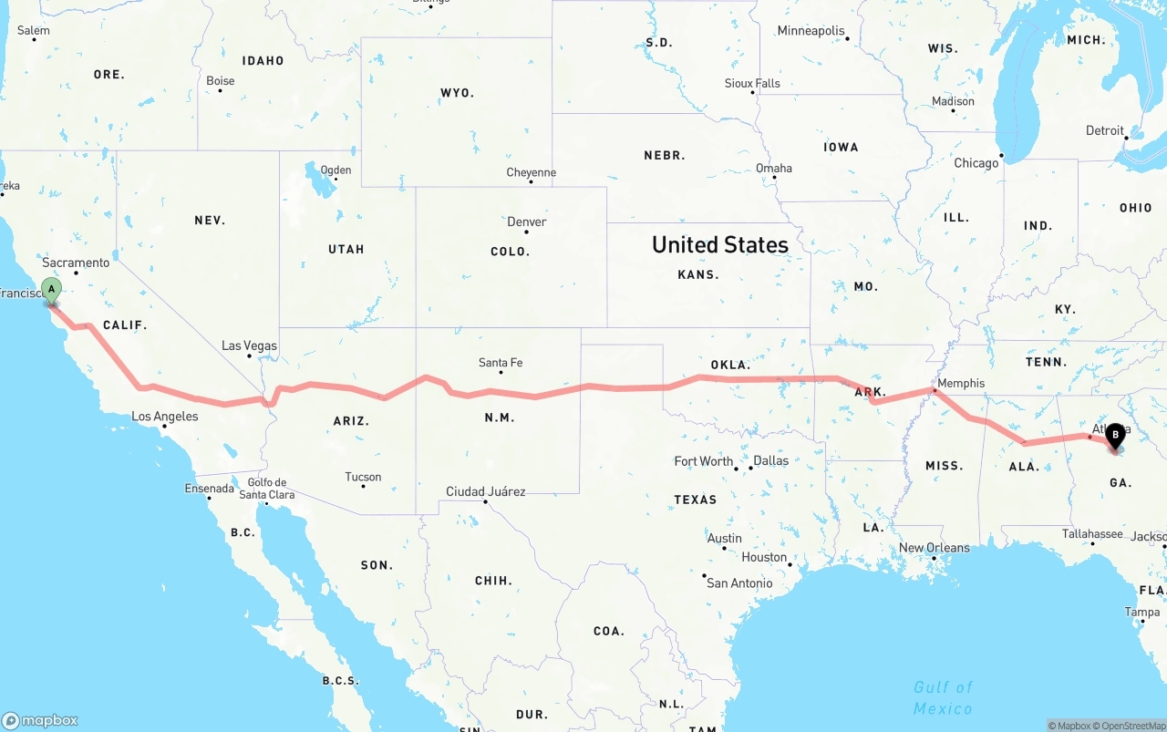 Shipping route from San Francisco International Airport to Georgia