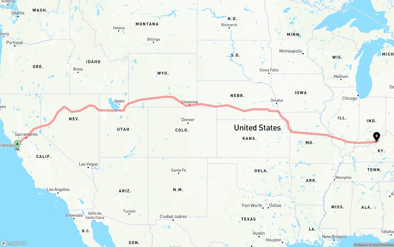 Shipping route from San Francisco International Airport to Louisville