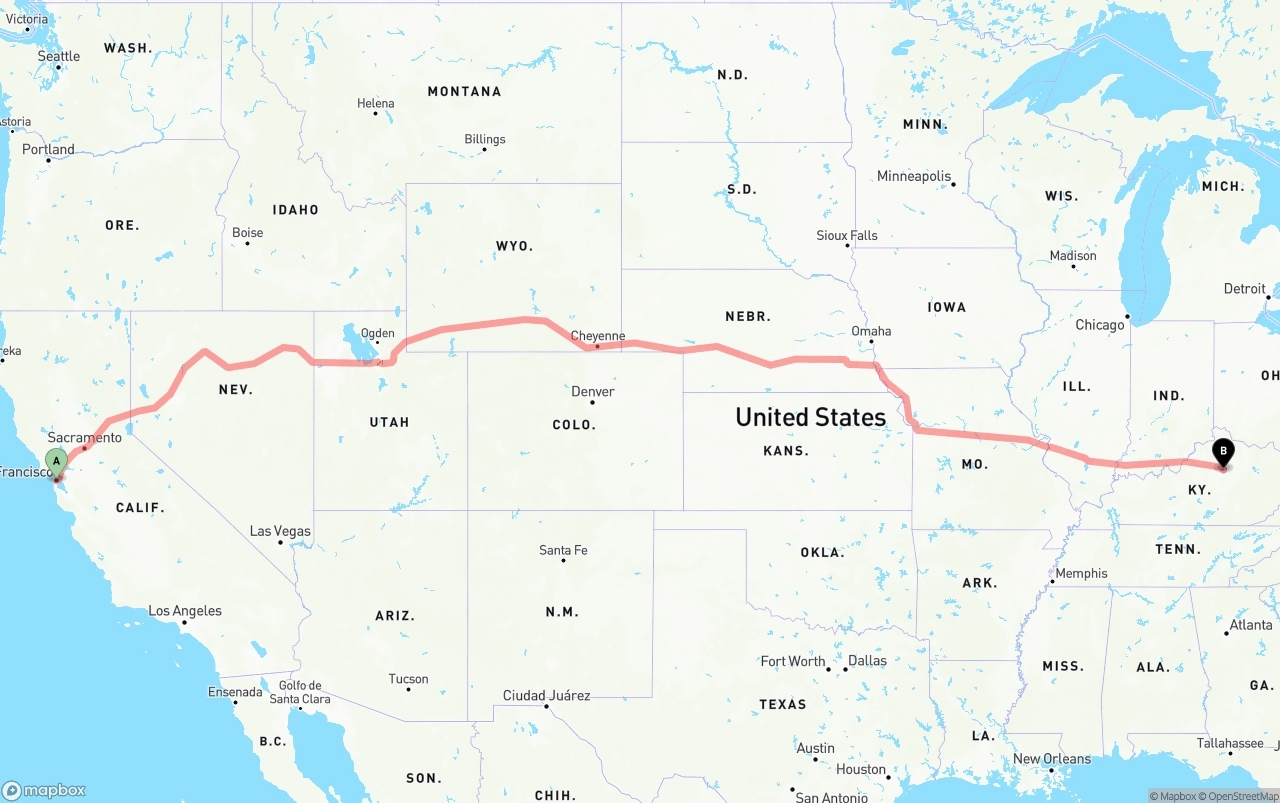 Shipping route from San Francisco to Lexington