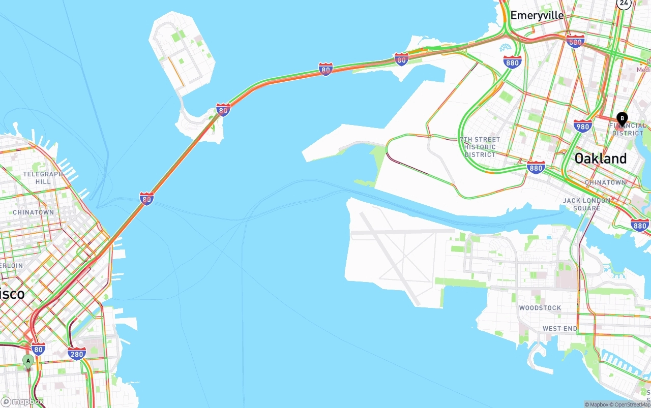 Shipping route from San Francisco to Oakland