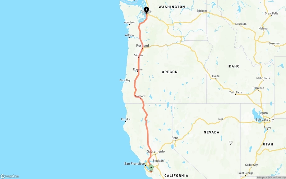 San Jose to Seattle freight shipping route map