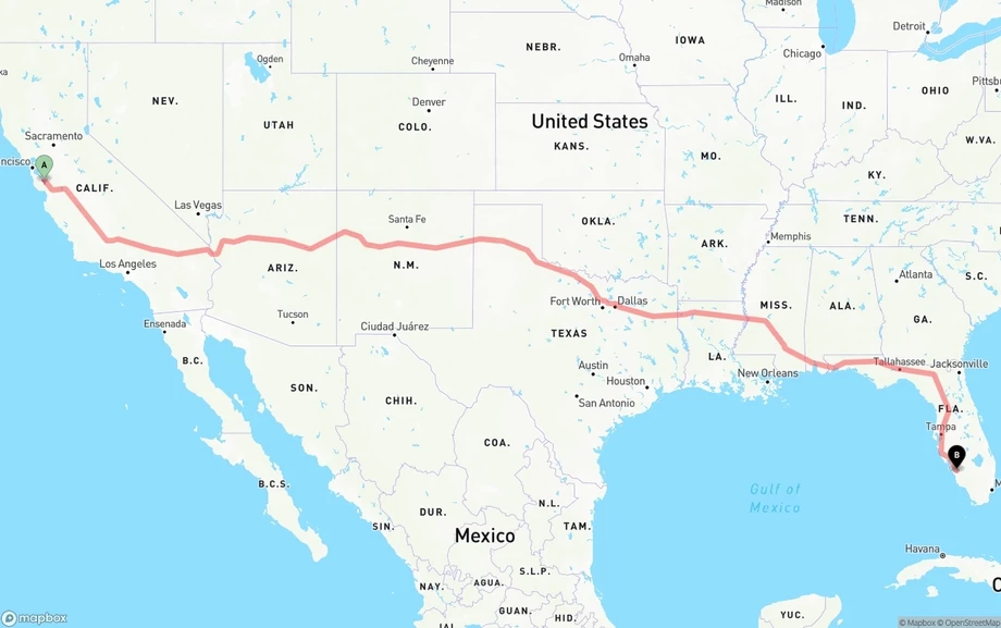 San Jose to Southwest Florida International Airport freight shipping route map