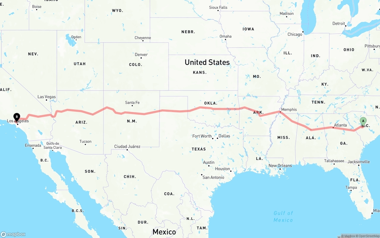 Shipping route from South Carolina to Bob Hope Airport