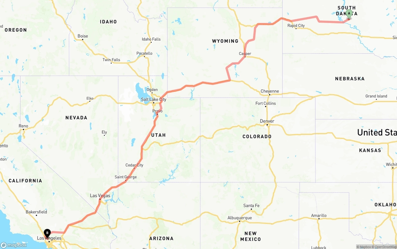 Shipping route from South Dakota to Bob Hope Airport