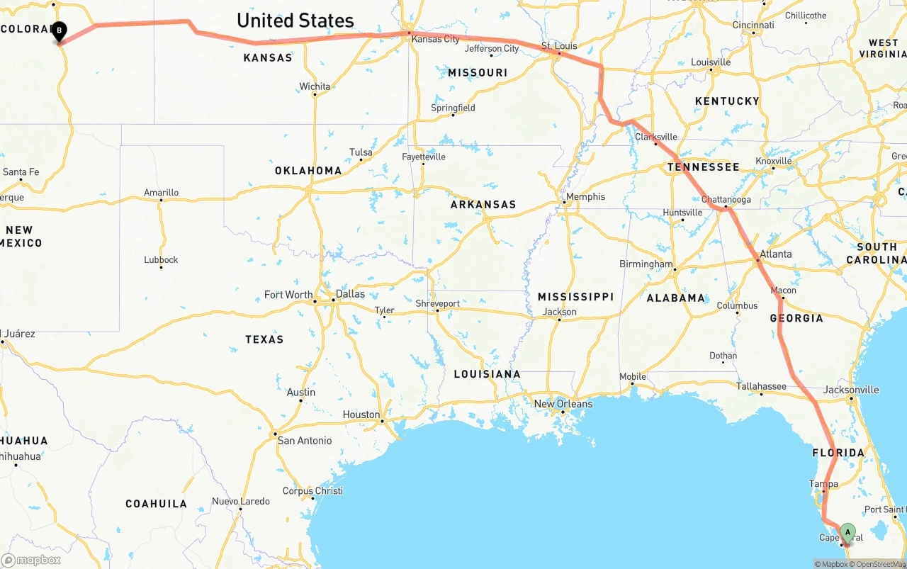 Shipping route from Southwest Florida International Airport to Colorado Springs
