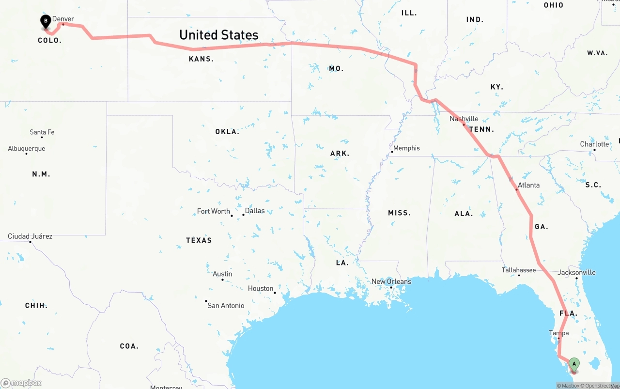 Shipping route from Southwest Florida International Airport to Colorado