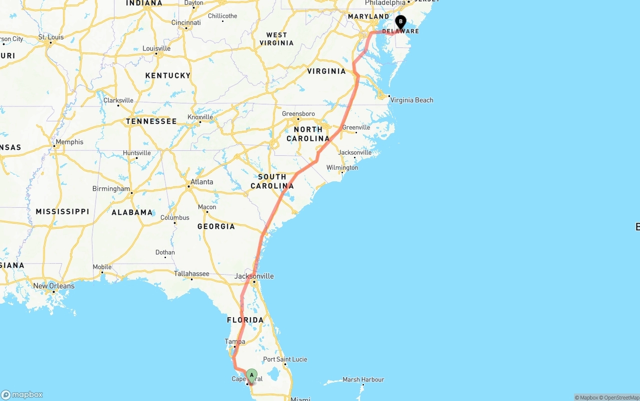 Shipping route from Southwest Florida International Airport to Delaware