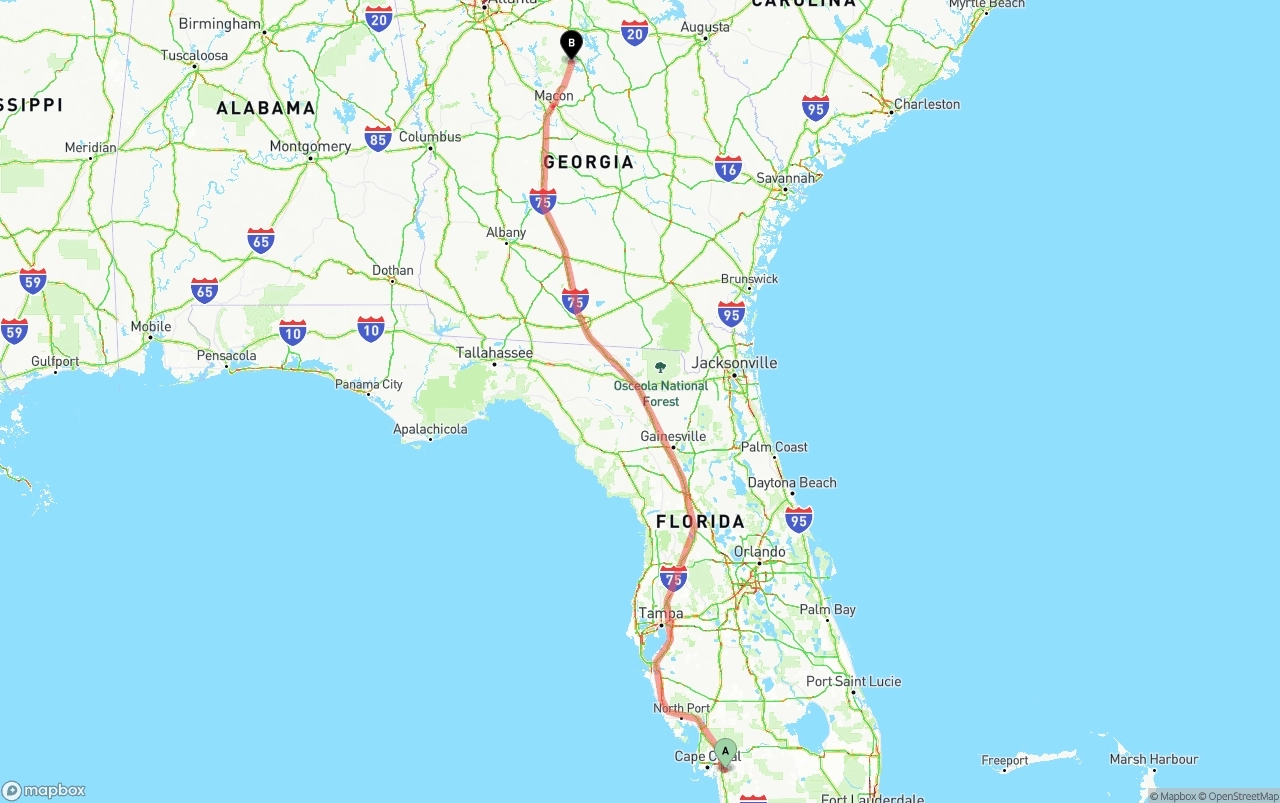 Shipping route from Southwest Florida International Airport to Georgia