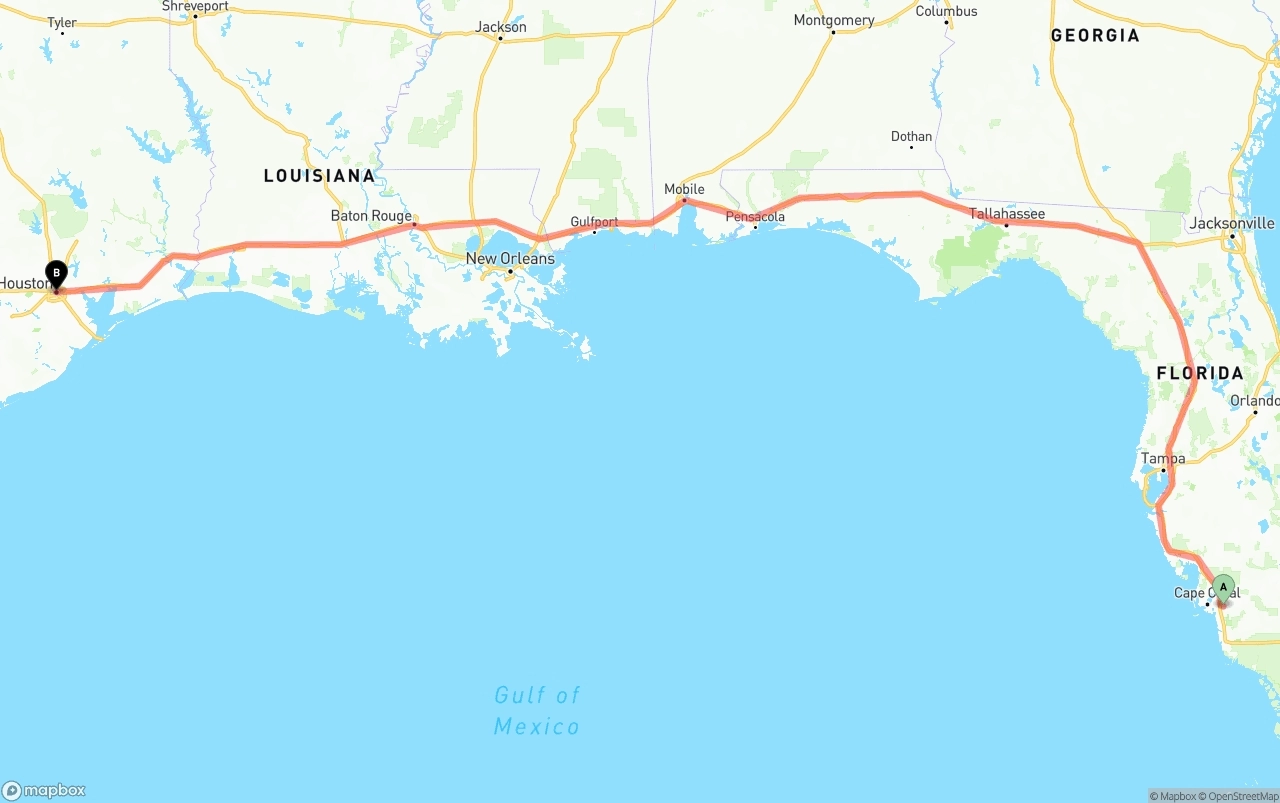 Shipping route from Southwest Florida International Airport to Houston