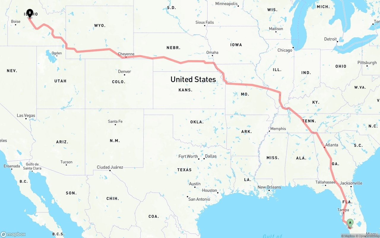 Shipping route from Southwest Florida International Airport to Idaho