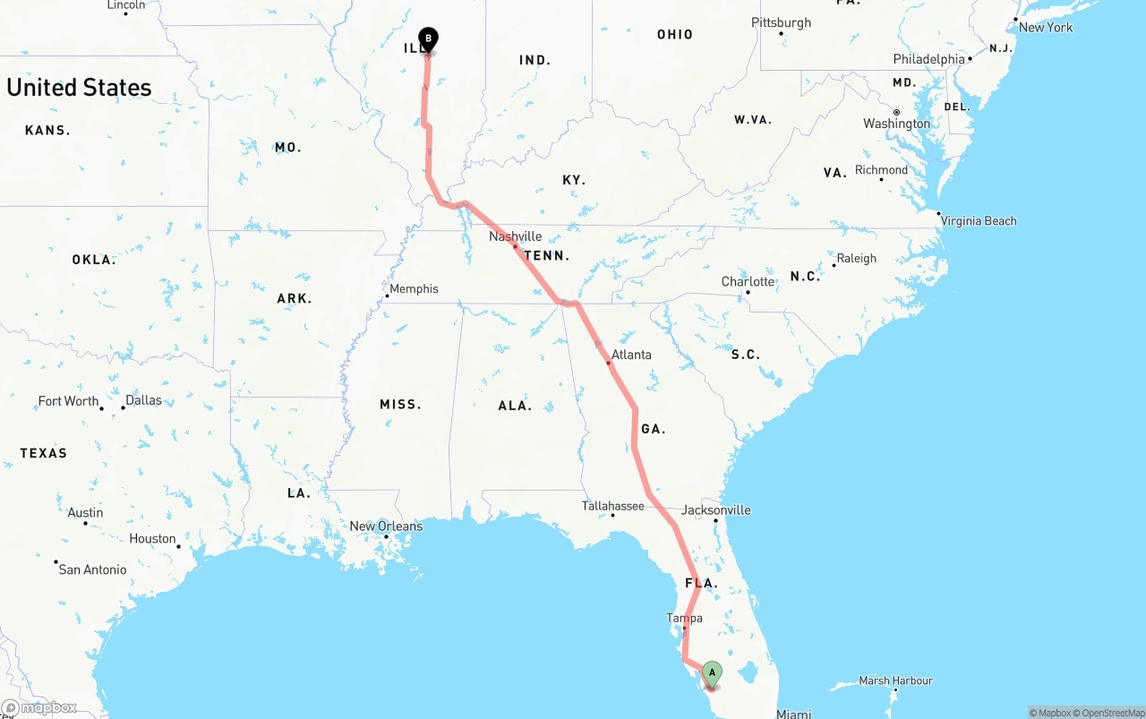 Shipping route from Southwest Florida International Airport to Illinois