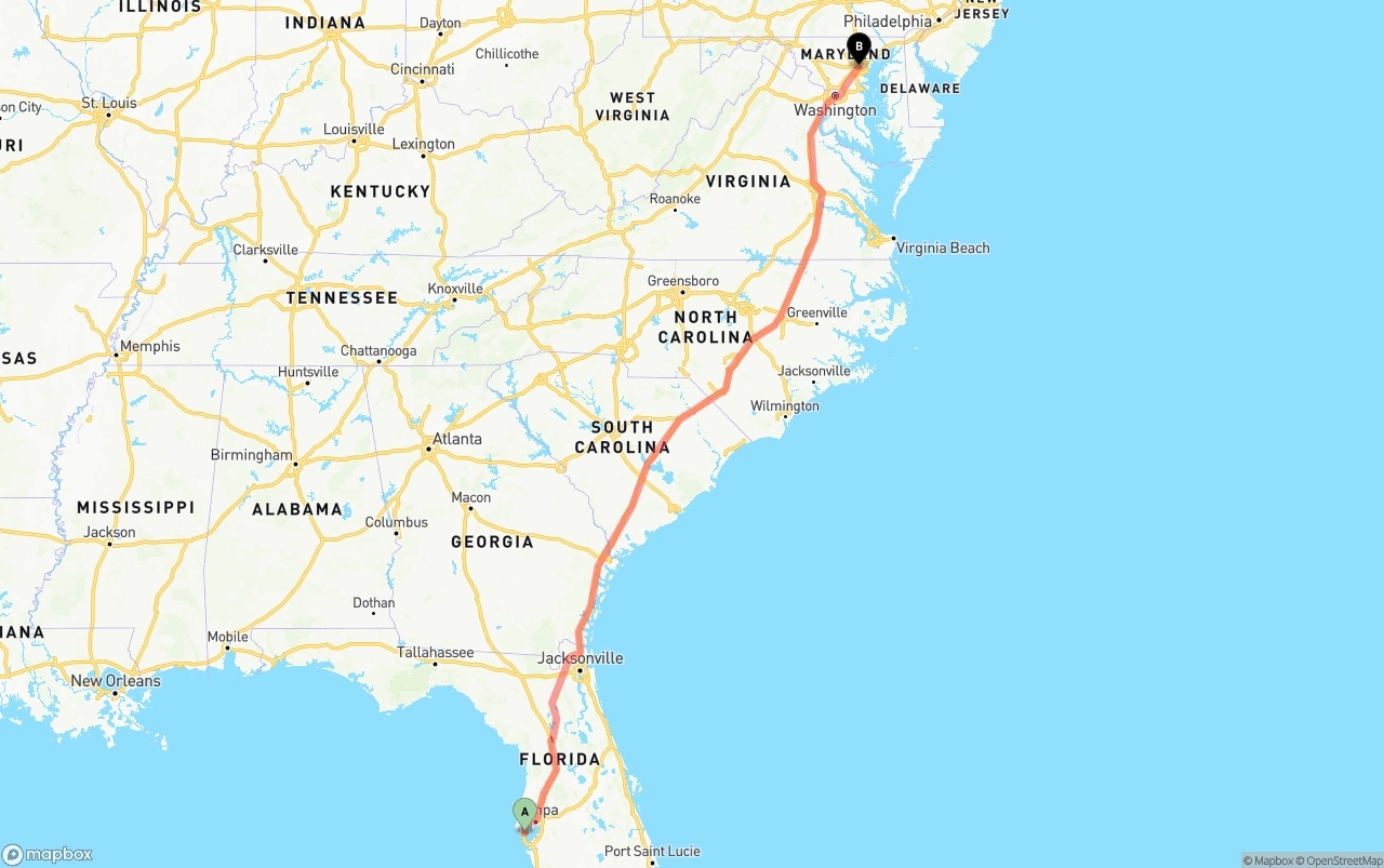 Shipping route from St. Petersburg to Baltimore