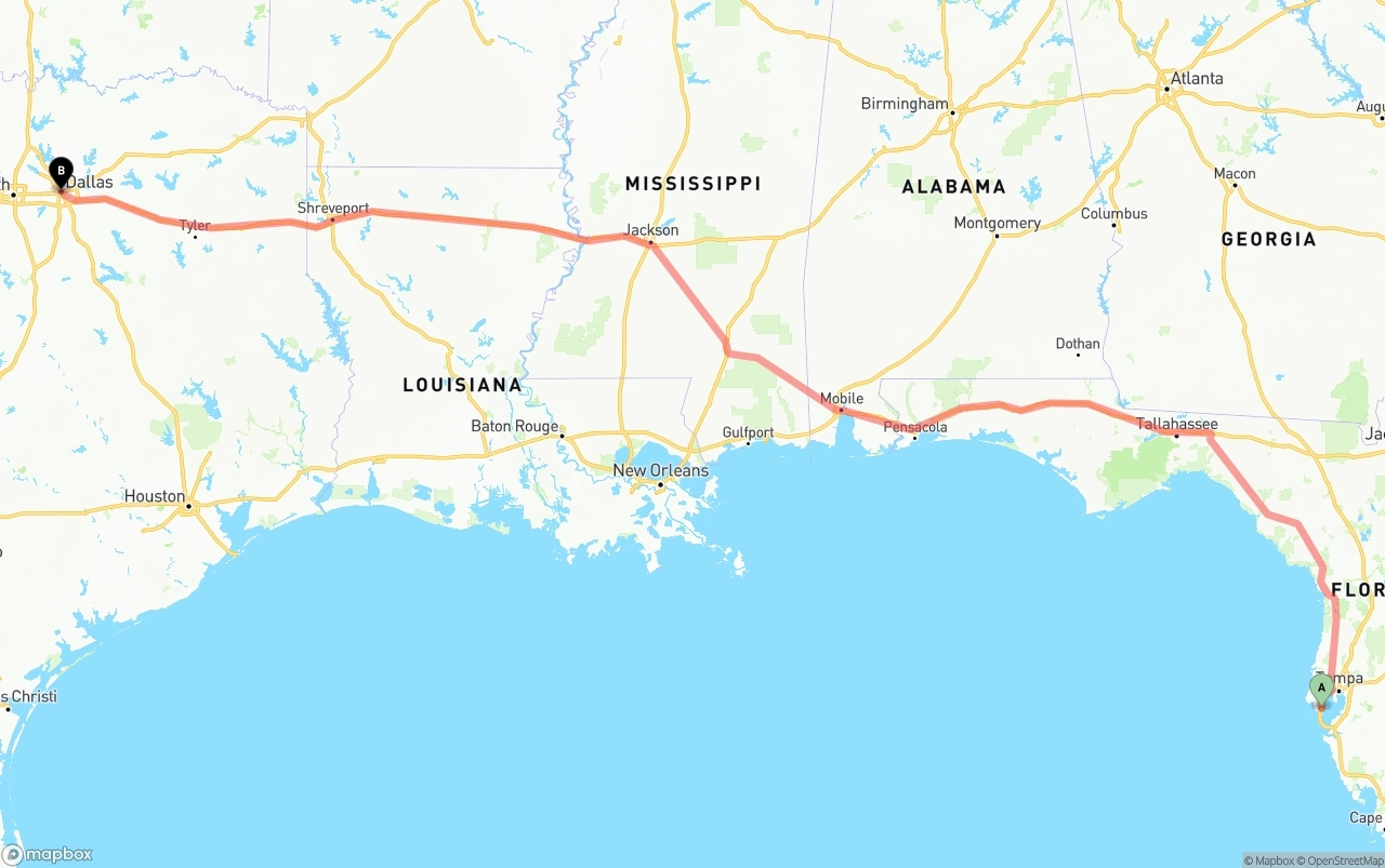 Shipping route from St. Petersburg to Dallas