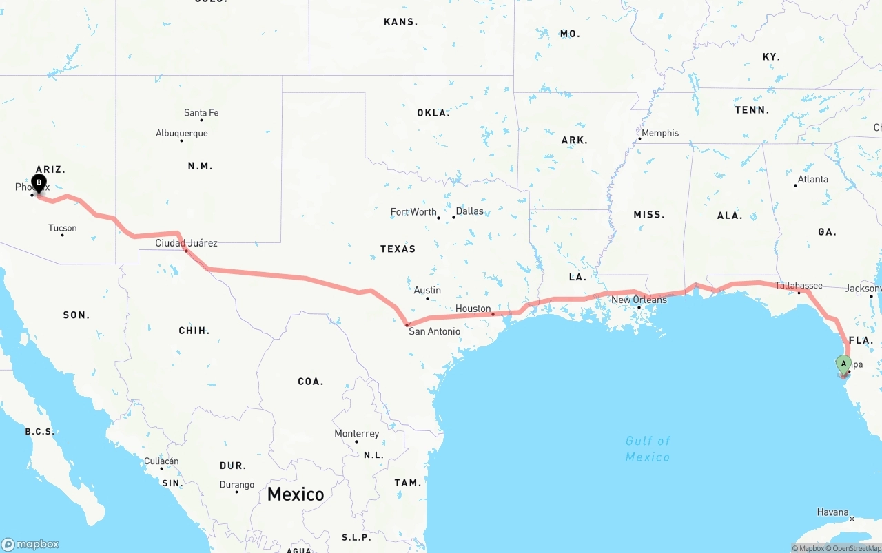 Shipping route from St. Petersburg to Mesa
