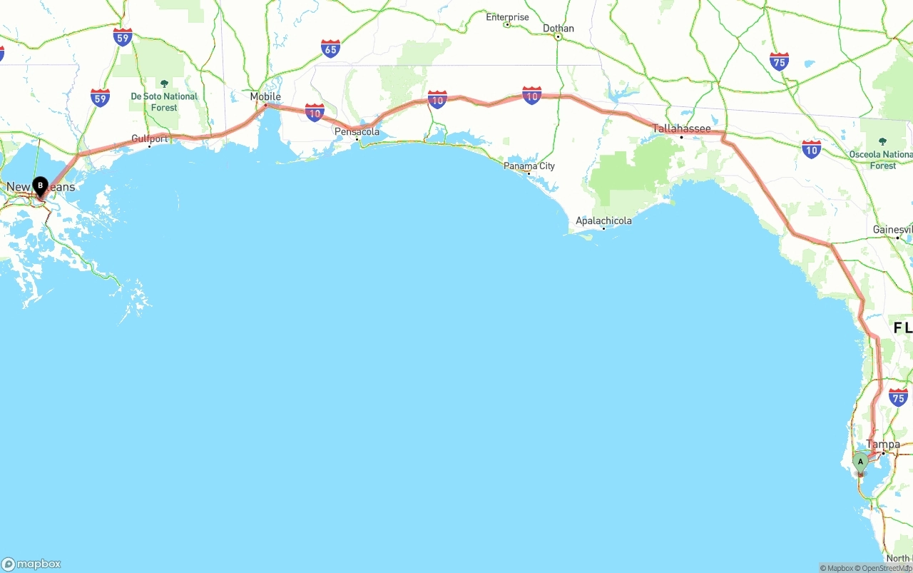 Shipping route from St. Petersburg to New Orleans