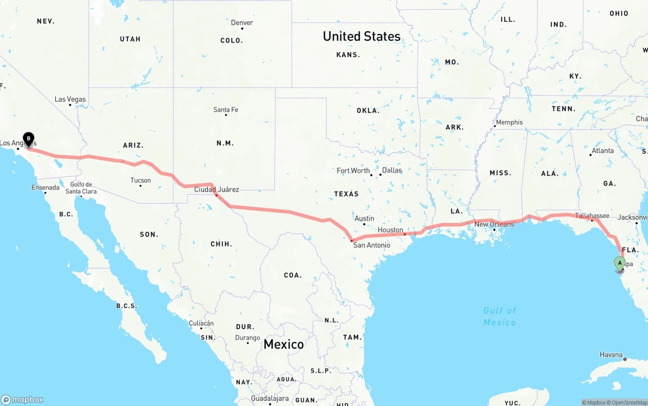 Shipping route from St. Petersburg to Ontario International Airport