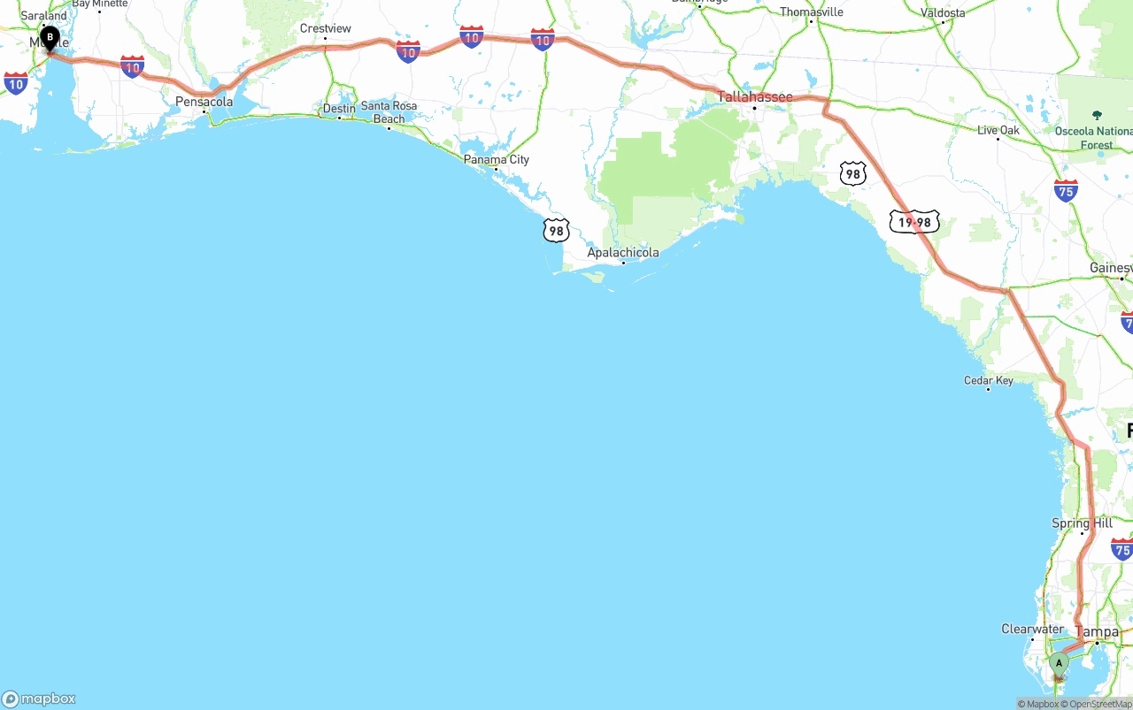 Shipping route from St. Petersburg to Port of Mobile