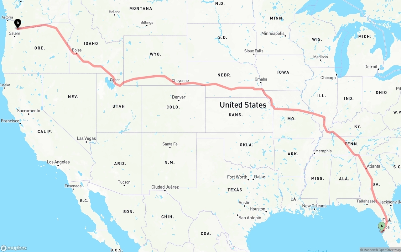 Shipping route from St. Petersburg to Portland
