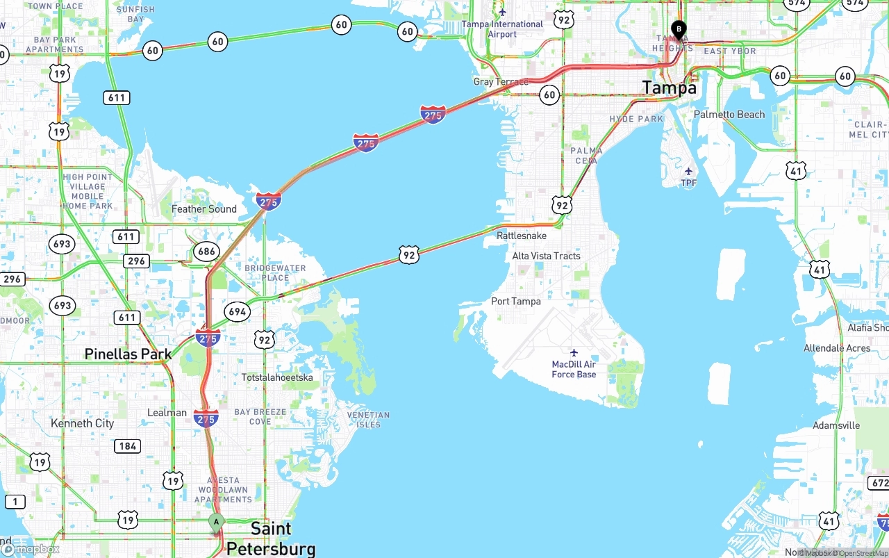 Shipping route from St. Petersburg to Tampa