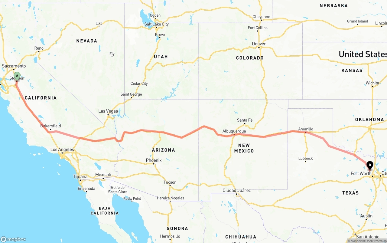 Shipping route from Stockton to Aurora