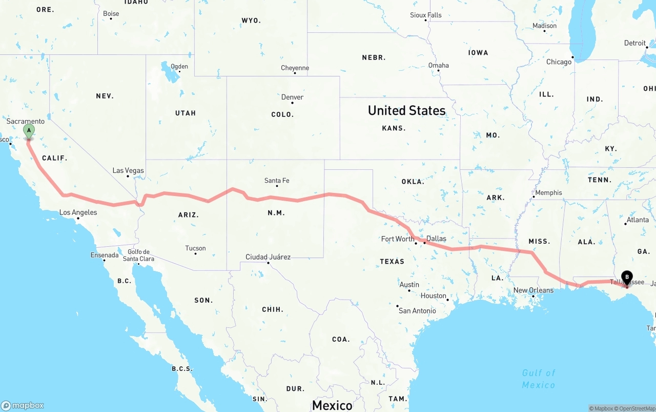 Shipping route from Stockton to Tallahassee