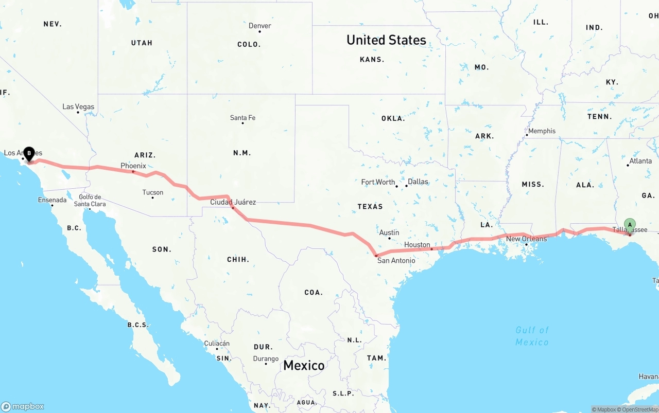 Shipping route from Tallahassee to Anaheim