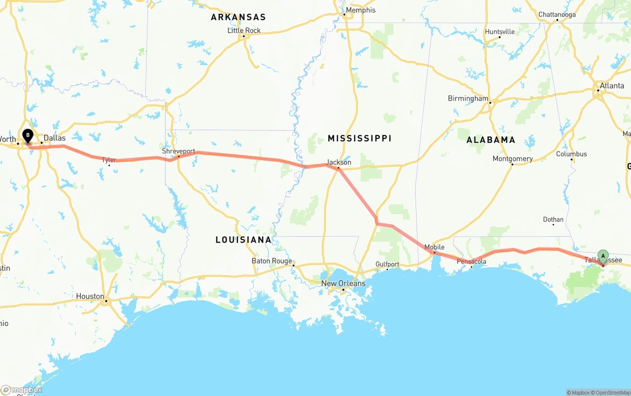 Shipping route from Tallahassee to Arlington