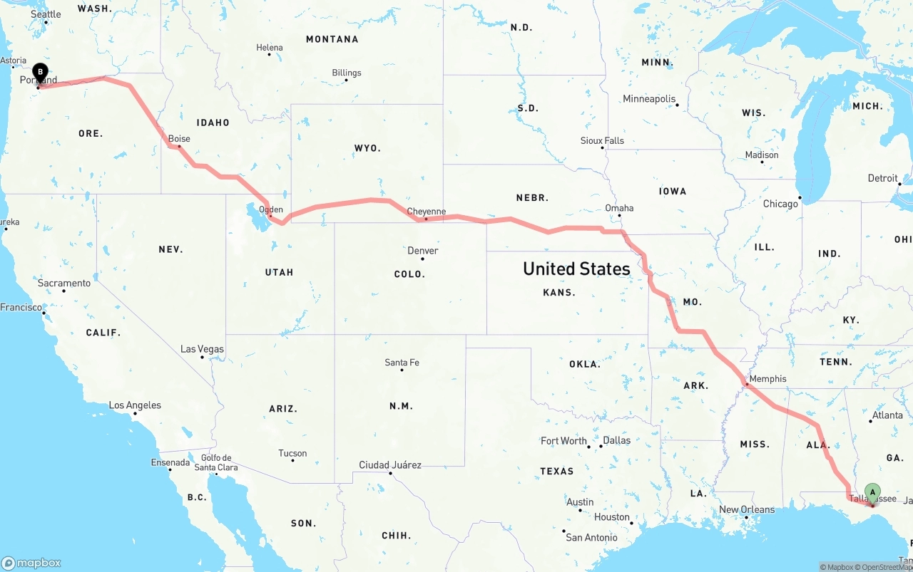 Shipping route from Tallahassee to Port of Portland