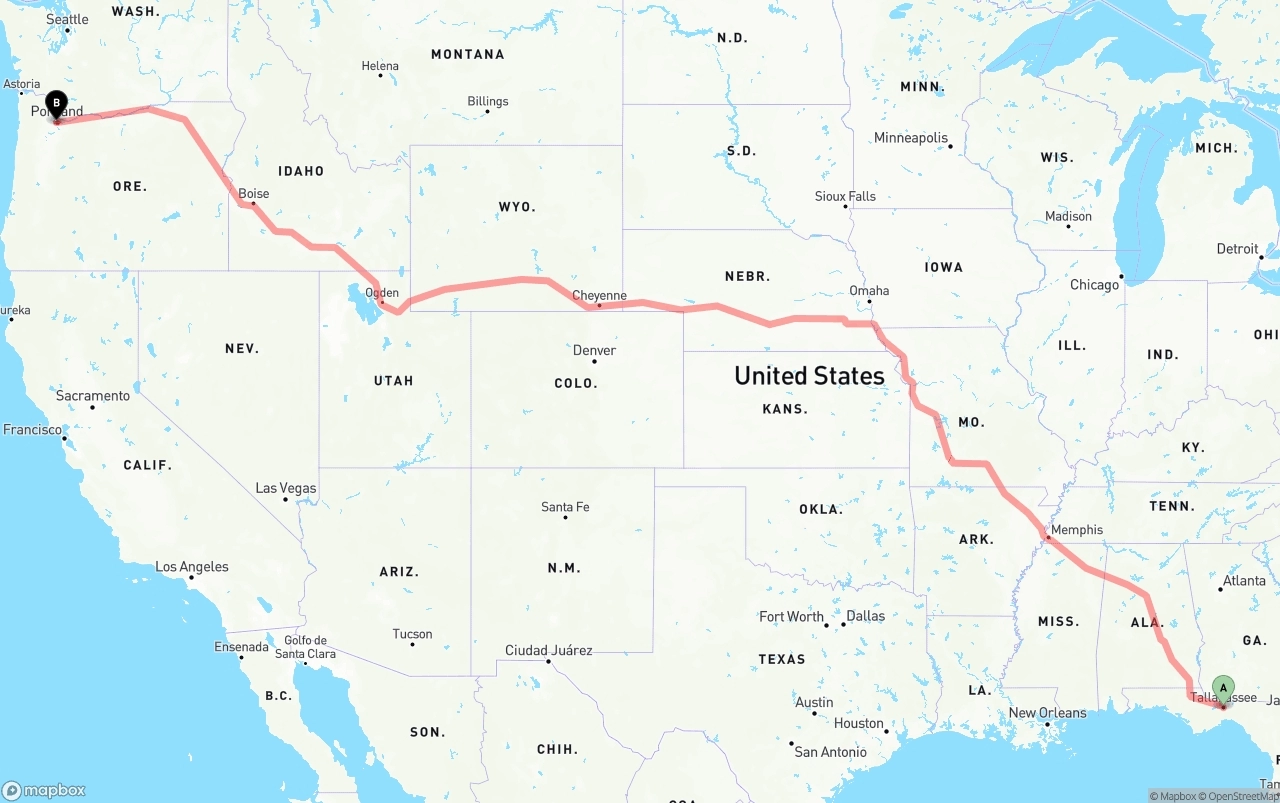 Shipping route from Tallahassee to Portland