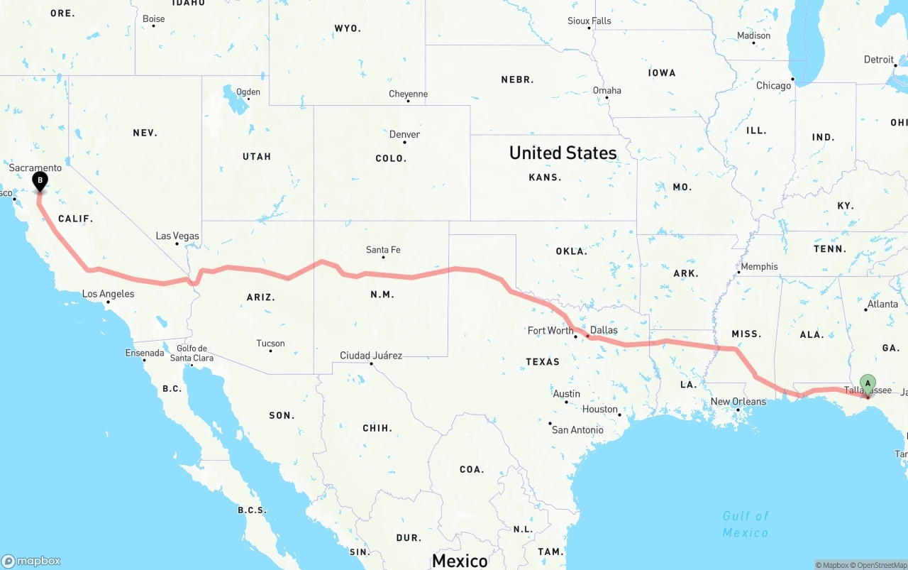 Shipping route from Tallahassee to Stockton