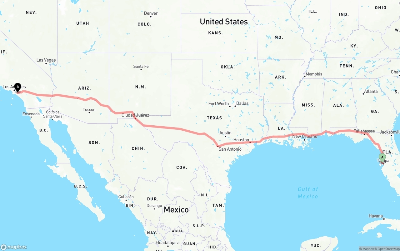 Shipping route from Tampa International Airport to Anaheim