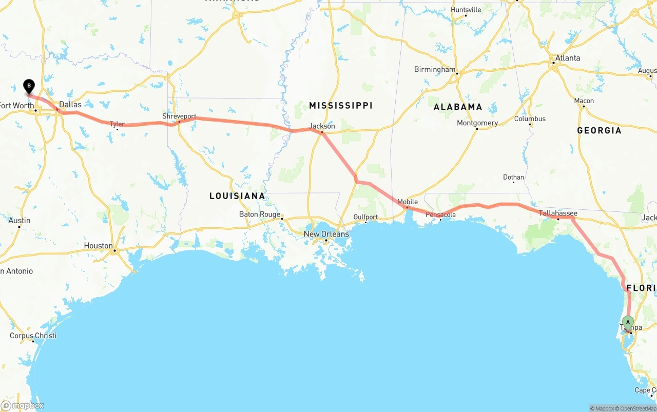 Shipping route from Tampa International Airport to Aurora
