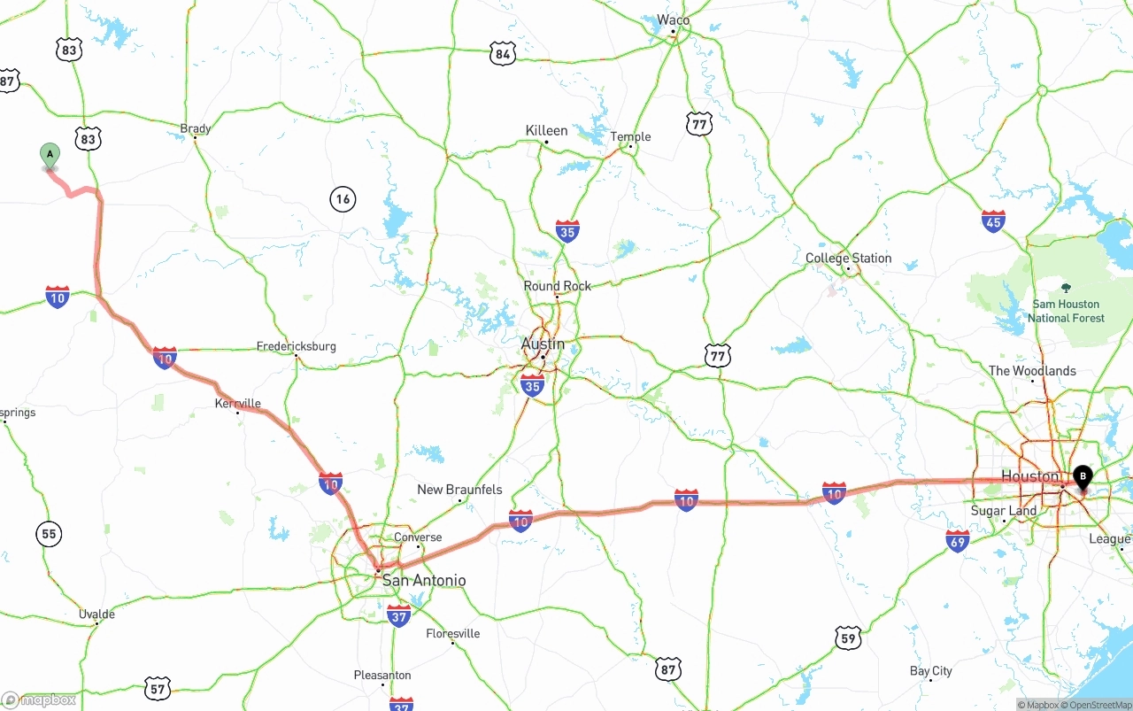 Shipping route from Texas to Port of Houston
