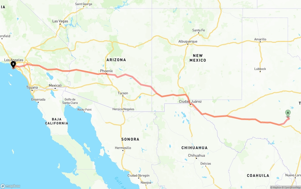 Shipping route from Texas to Port of Los Angeles