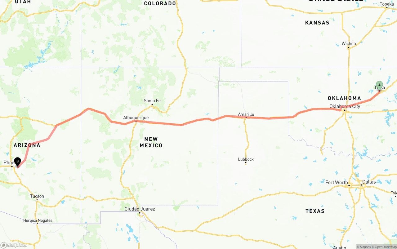 Shipping route from Tulsa to Mesa
