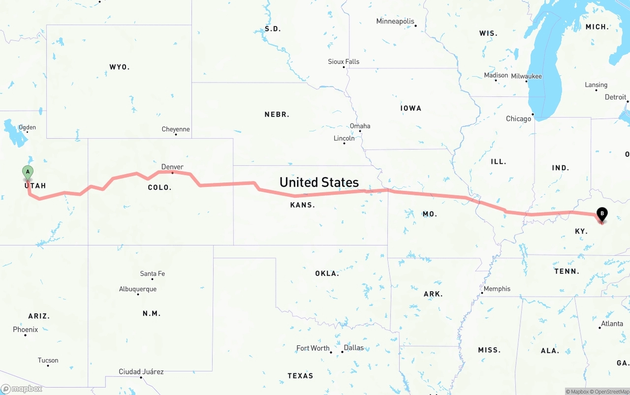 Shipping route from Utah to Kentucky