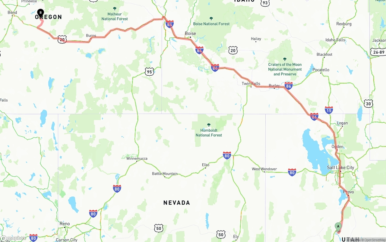 Shipping route from Utah to Oregon