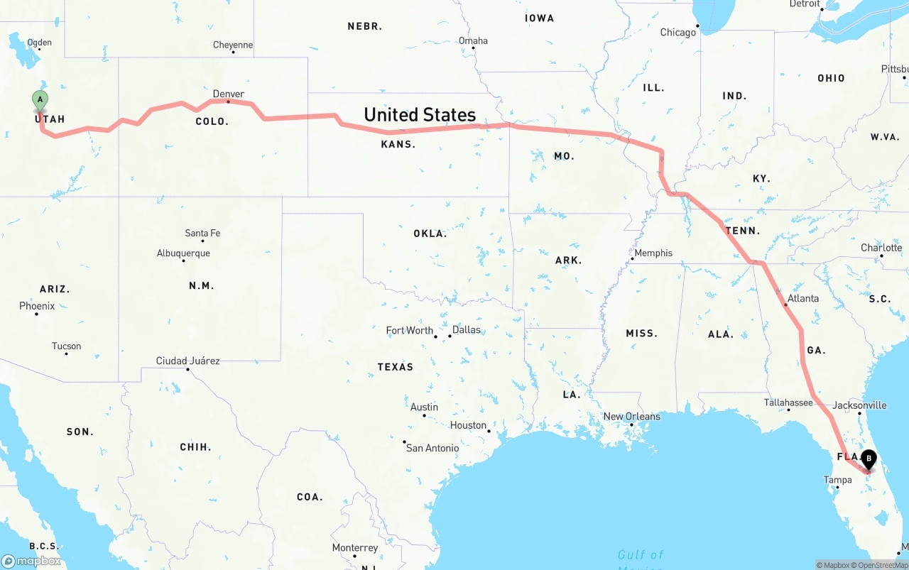 Shipping route from Utah to Orlando International Airport